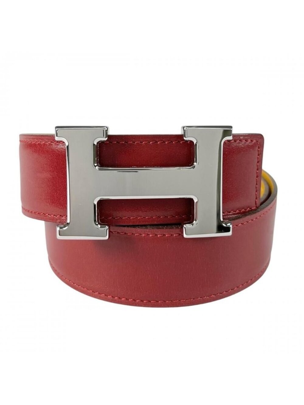 Hermes Belt Constance Reversible Leather Red Yellow Silver